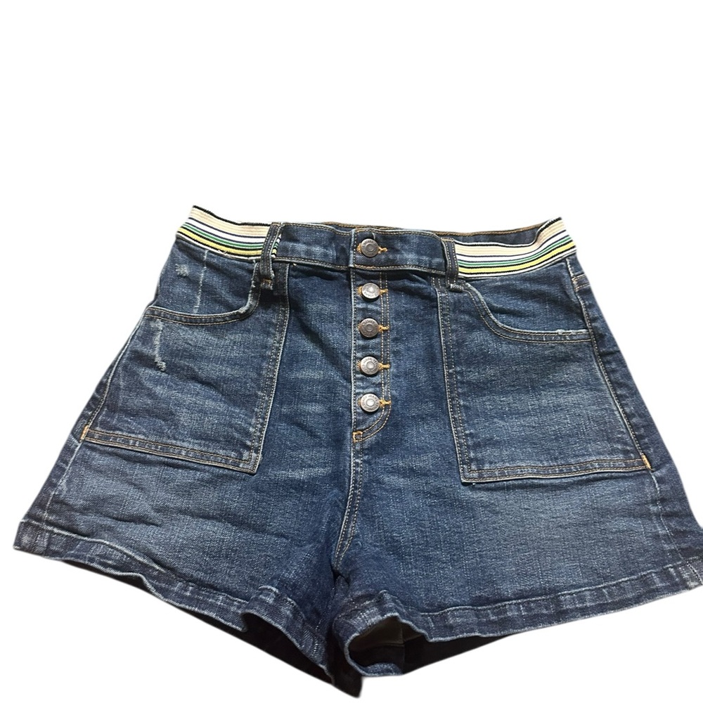 Veronica Beard Zynan 9.5” Cargo Stripe Waist Denim Shorts Allure CutSize 29 EUC - Picture 2 of 13
